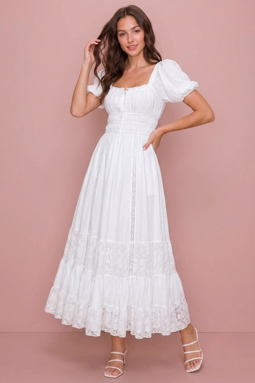 casual midi dresses with sleeves Fuchsia Floral Cotton Dress - while the relaxed fit allows for freedom of movement MEROKEETY Womens Fall Puff Long