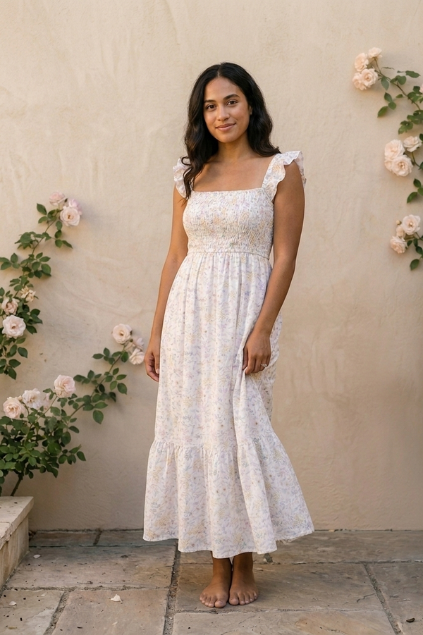 Olivia Floral Flutter Midi Dress