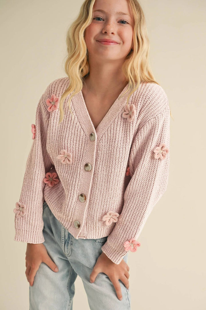 Riley Girls Tween Floral Cardigan