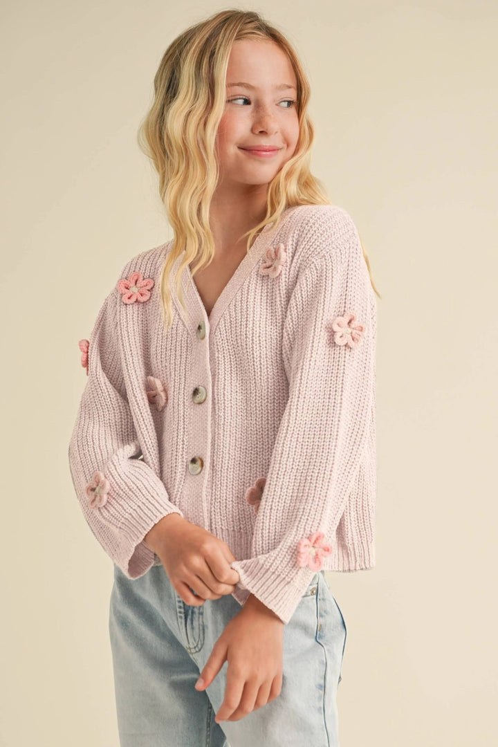 Riley Girls Tween Floral Cardigan