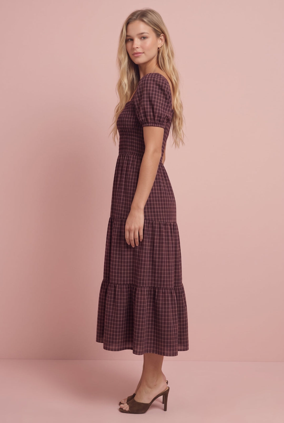 Roxy Plaid Smocked Midi Dress