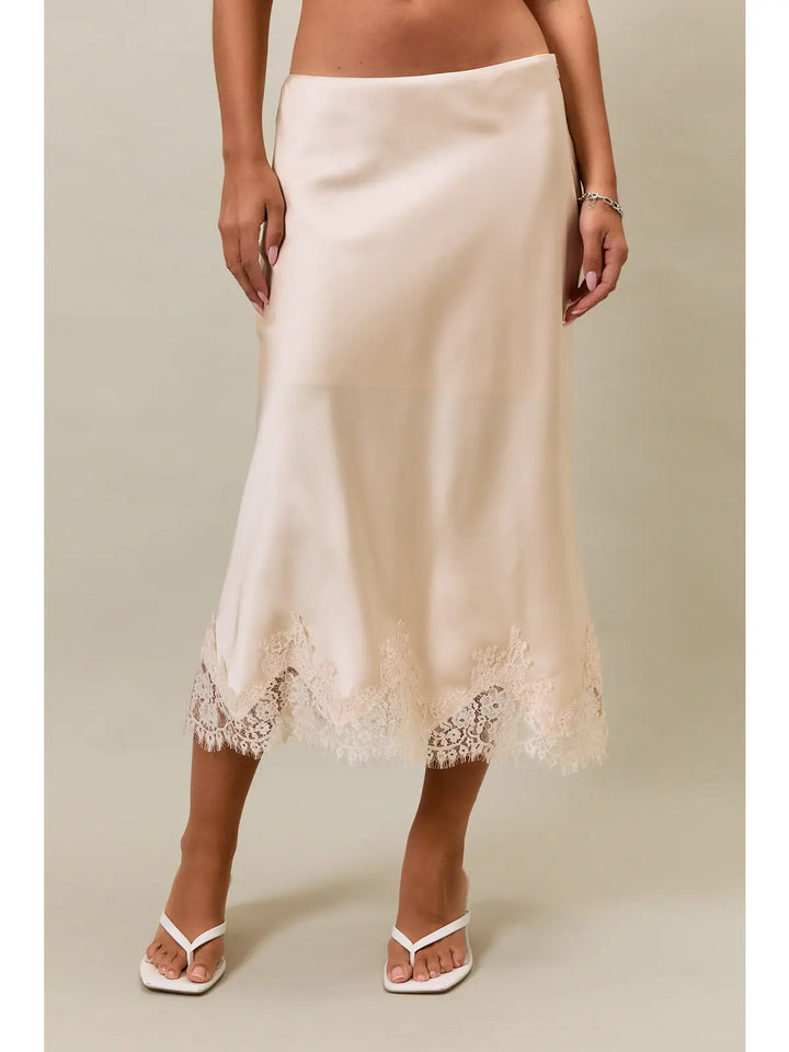 Zara Lace Satin Midi Skirt