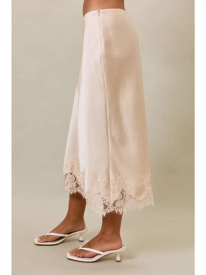 Zara Lace Satin Midi Skirt