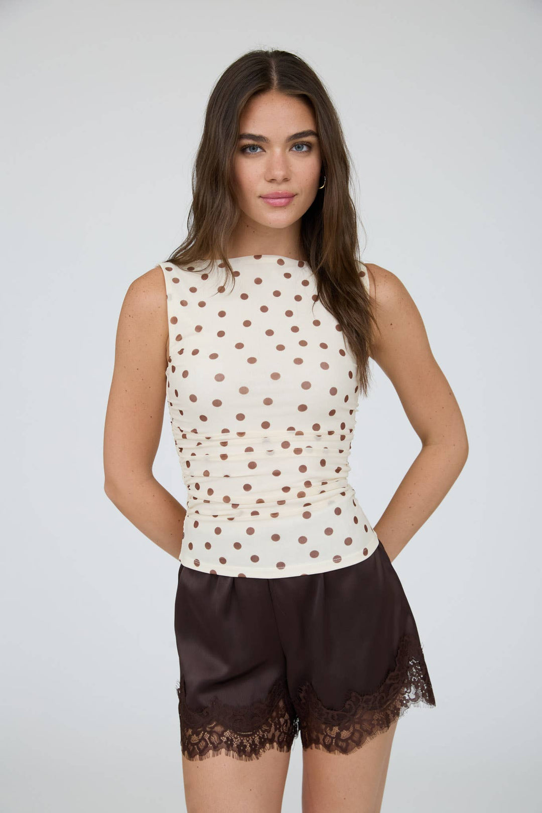 Heidi Polka Dot Mesh Knit Top
