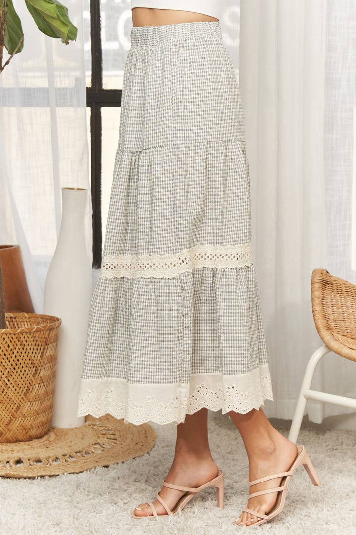 Josie Gingham Tiered Midi Skirt
