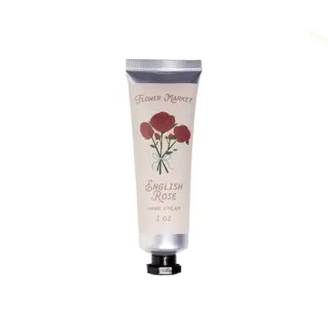 A 1 oz tube of hand cream featuring a vintage floral pattern and the text "Flower Market" on a light beige background.