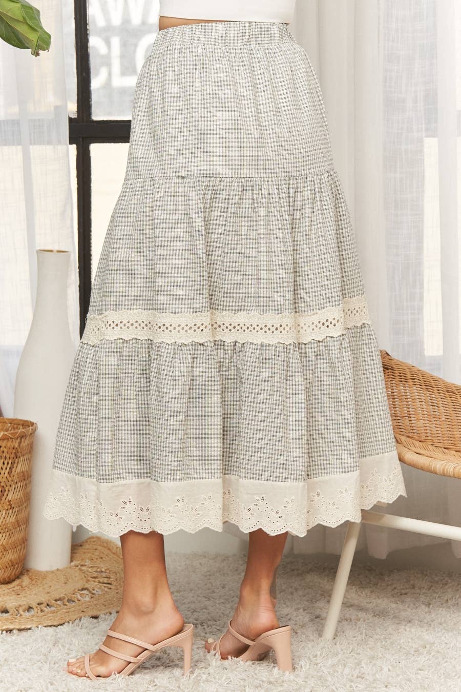 Josie Gingham Tiered Midi Skirt