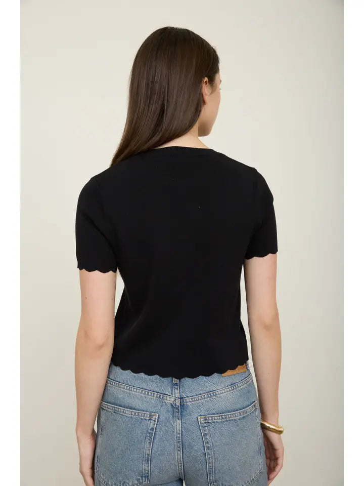 Judy Scalloped Short Sleeve Cardigan