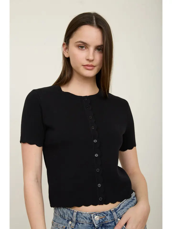 Judy Scalloped Short Sleeve Cardigan