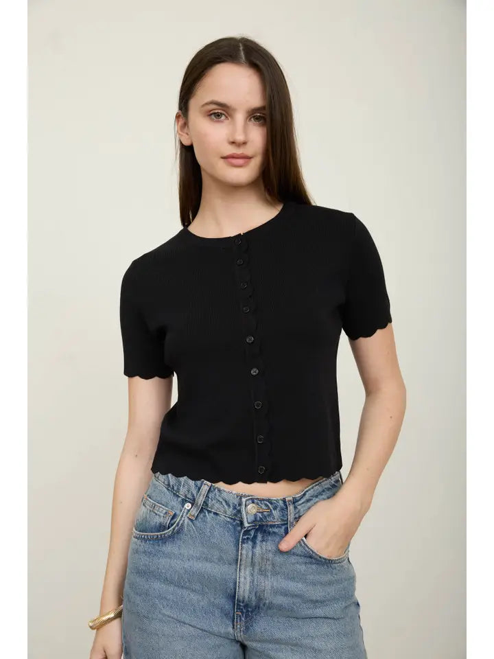 Judy Scalloped Short Sleeve Cardigan