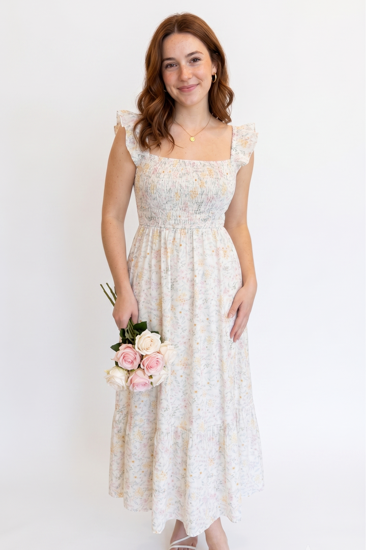 Olivia Floral Flutter Midi Dress
