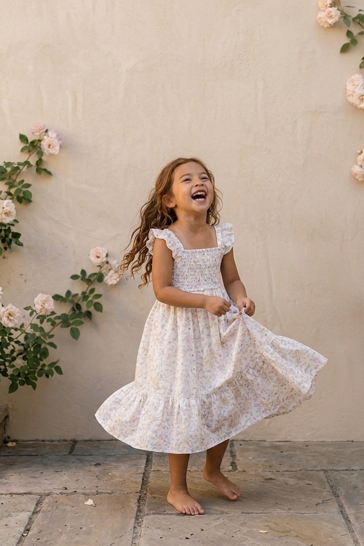 Girls Olivia Flutter Floral Dress