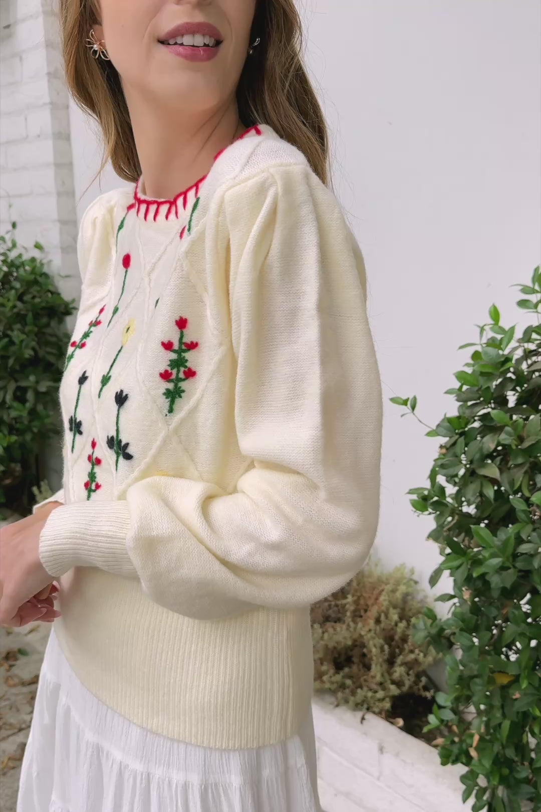 Magnolia Floral Embroidered Sweater