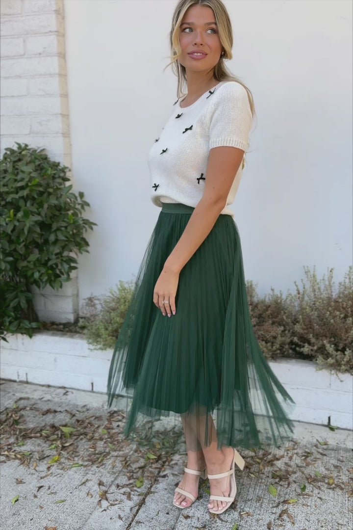 Vienna Pleated Tulle Midi Skirt