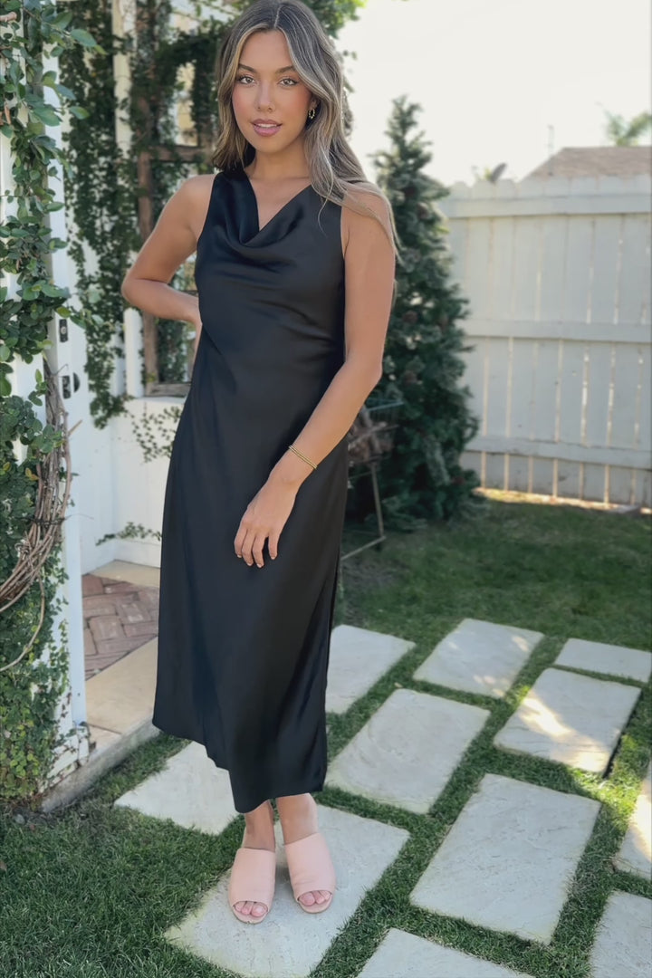 Geraldine Cowl Neck Satin Dress
