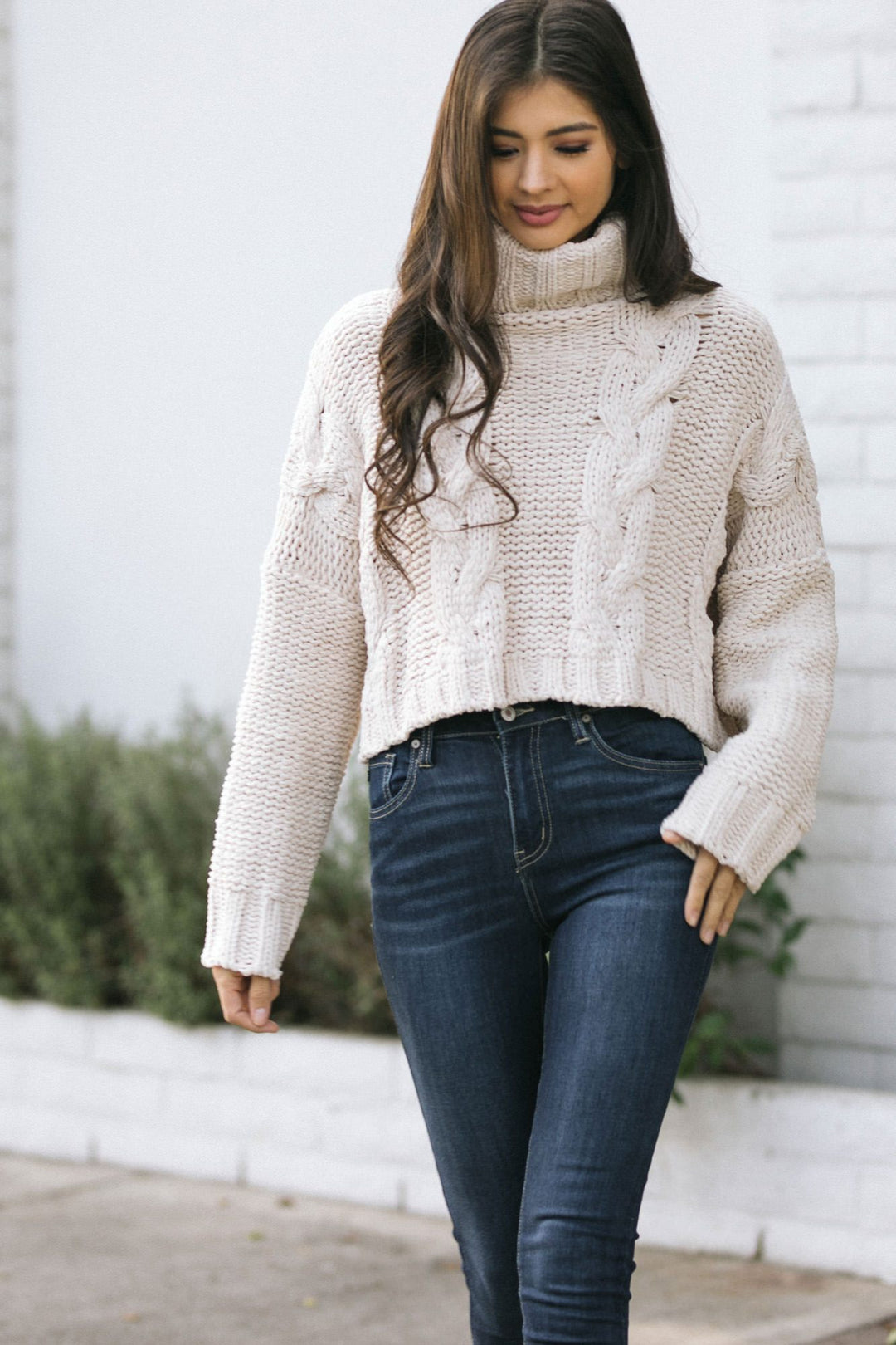 Addie Cable Knit Turtleneck Tops Aakaa Lt. Beige Small
