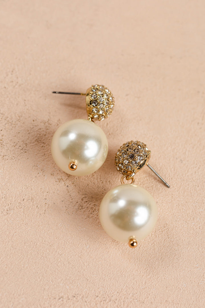 Abby Pave Ball Drop Faux Pearl Earrings