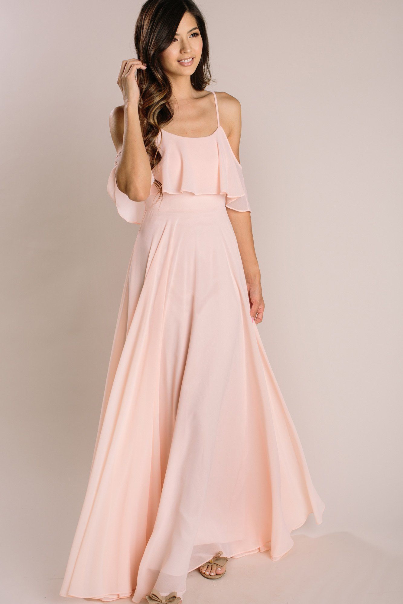 Adele blush ruffle maxi sale dress