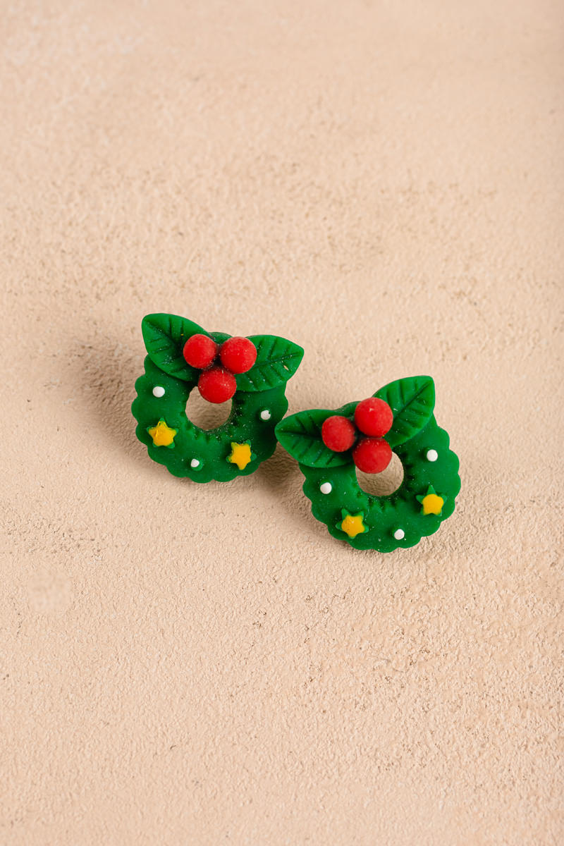 Laurianne Holiday Wreath Clay Earrings