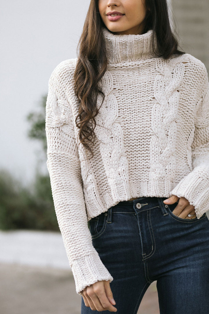 Addie Cable Knit Turtleneck Tops Aakaa