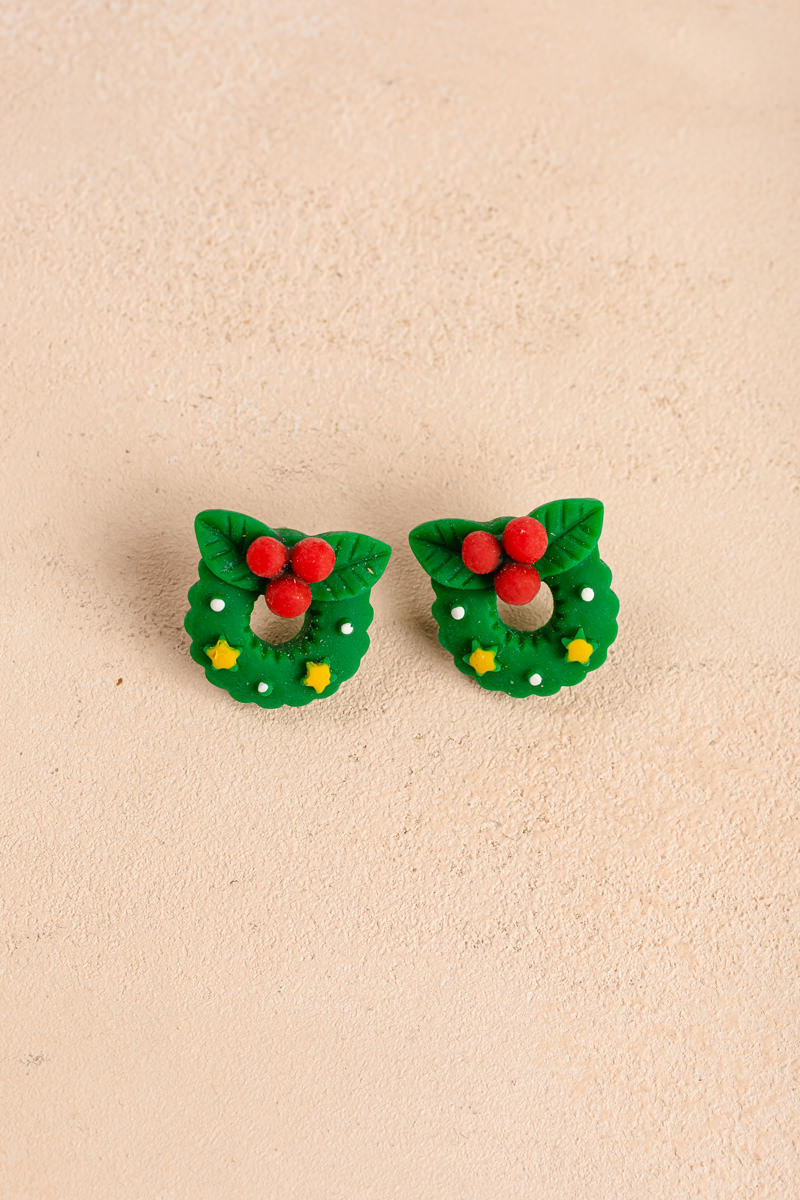 Laurianne Holiday Wreath Clay Earrings