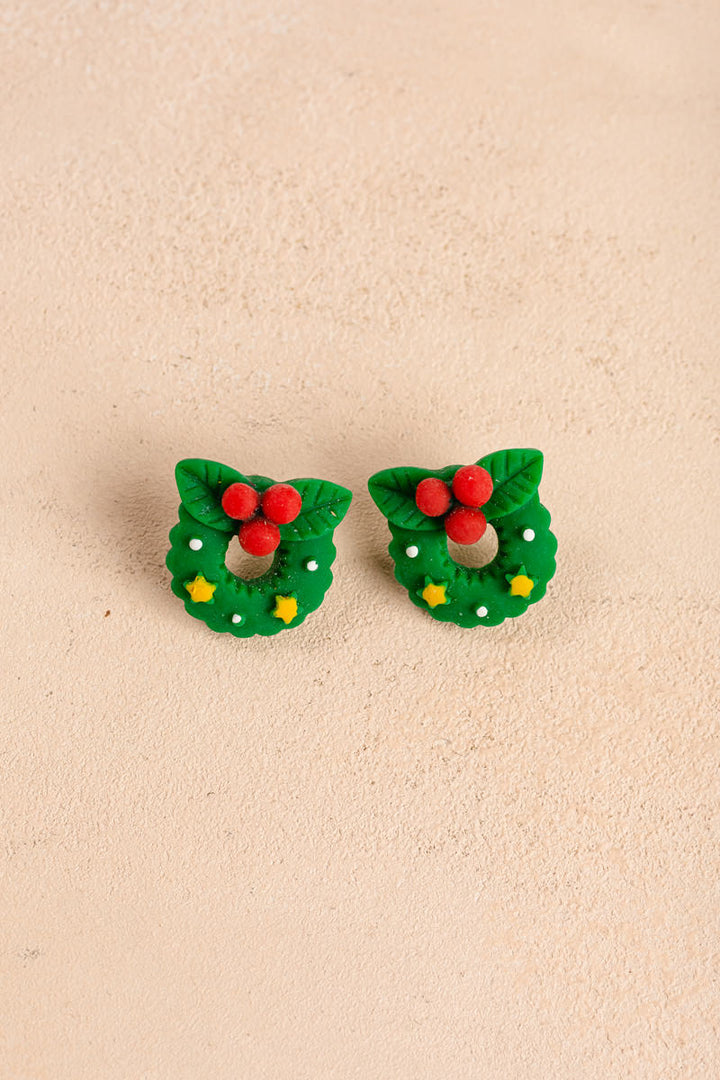 Laurianne Holiday Wreath Clay Earrings