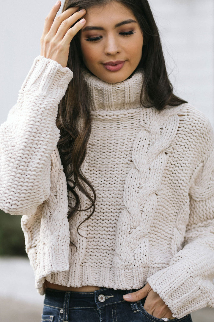 Addie Cable Knit Turtleneck Tops Aakaa
