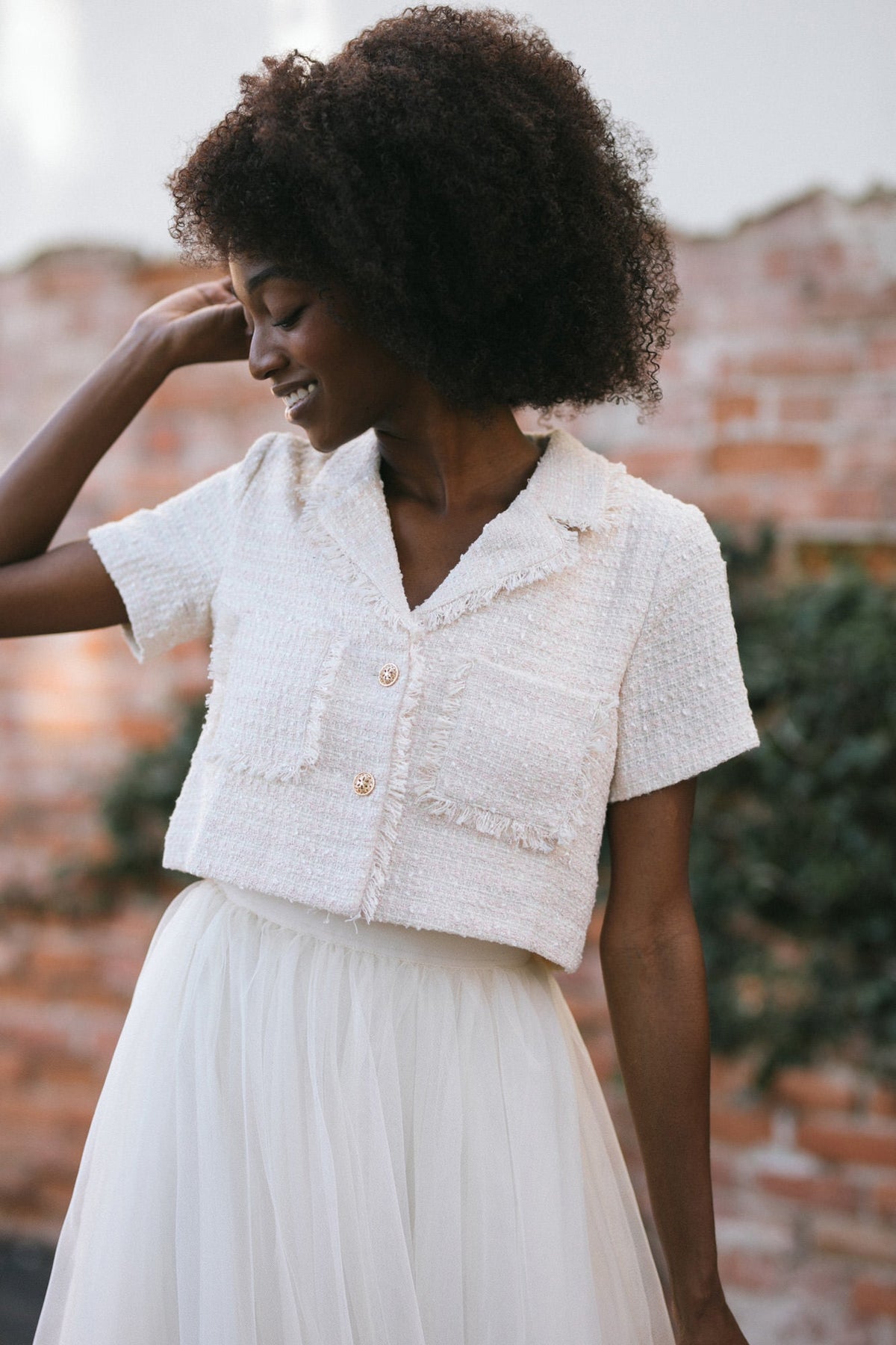 Adeline Tweed Button Top - Morning Lavender Boutique Tops