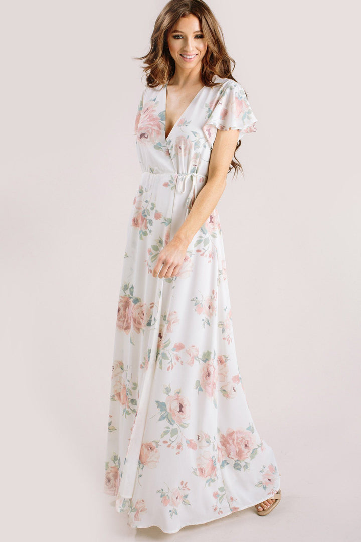 Charlotte Floral Wrap Maxi Dress Dresses Everly Ivory X-Small