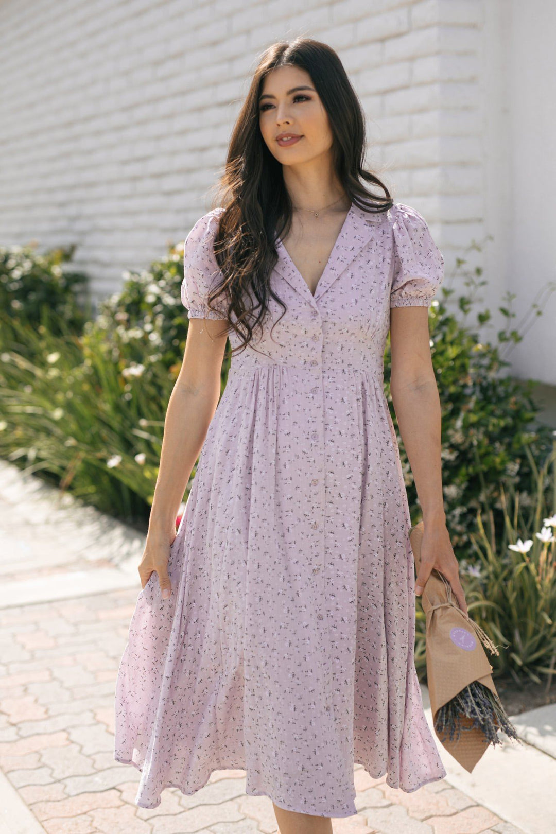 Rosa Buttoned Midi Dress - Morning Lavender Boutique Dresses
