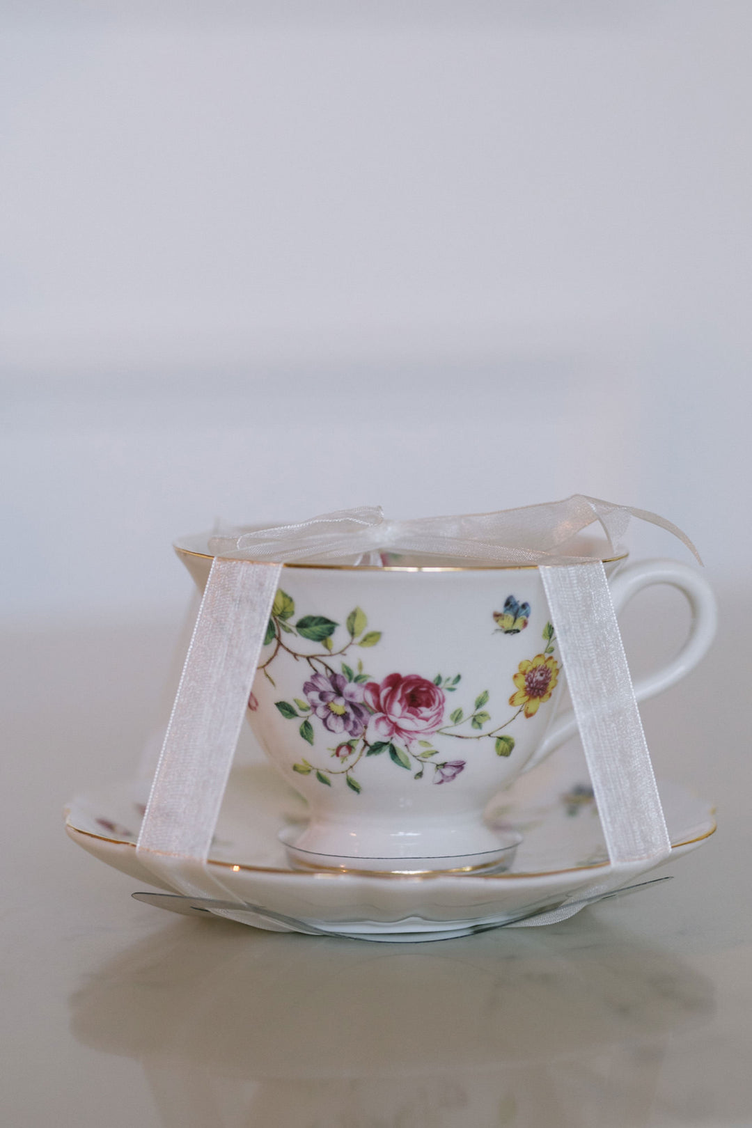 Purple Floral Tea Cups and Saucers, Set of 4
