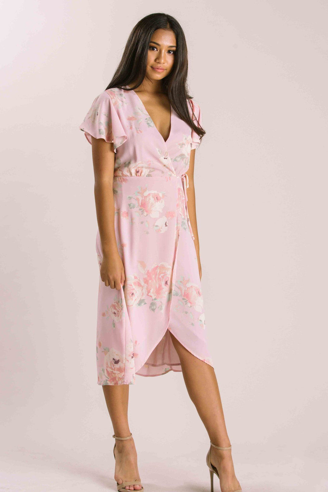 Petite Kenley Floral Wrap Midi Dress Dresses Everly Blush XSP