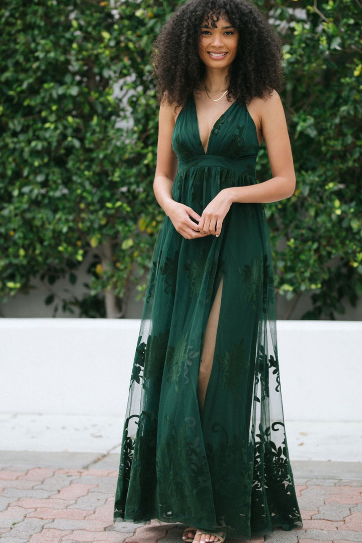 Angeline Velvet Lace Maxi Dress Dresses Luxxel Hunter Green Small