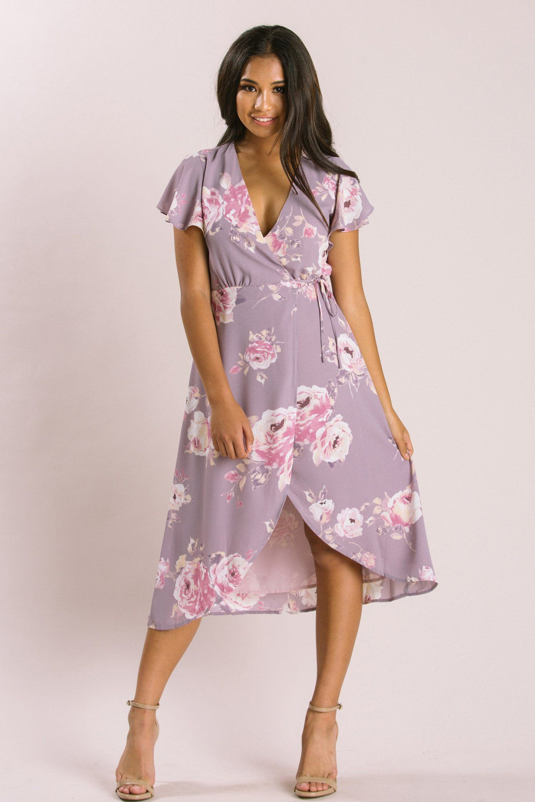 Petite Kenley Floral Wrap Midi Dress Dresses Everly Lavender XSP