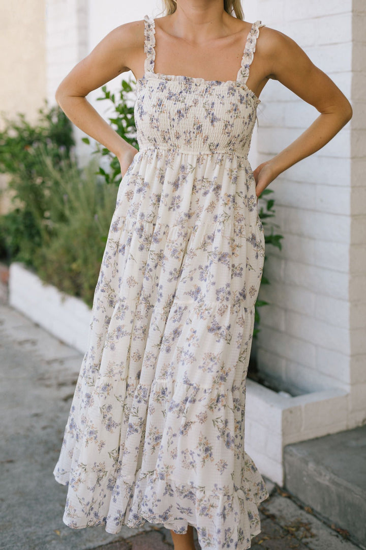 Christina Smocked Maxi Dress Dresses Storia White Floral Small 
