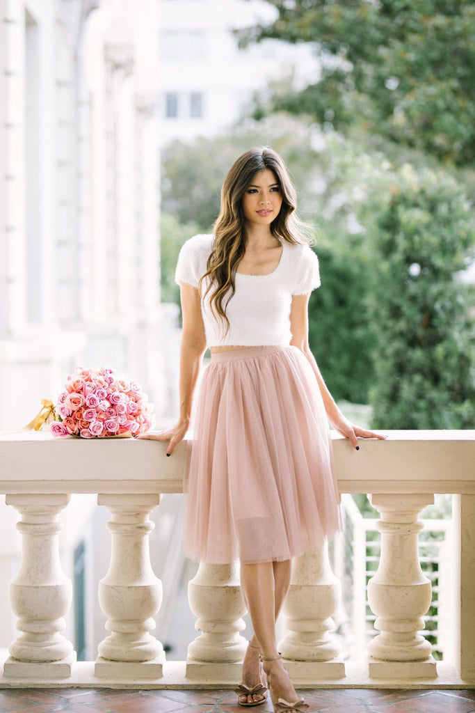 Eloise Tulle Midi Skirt - dusty rose model image