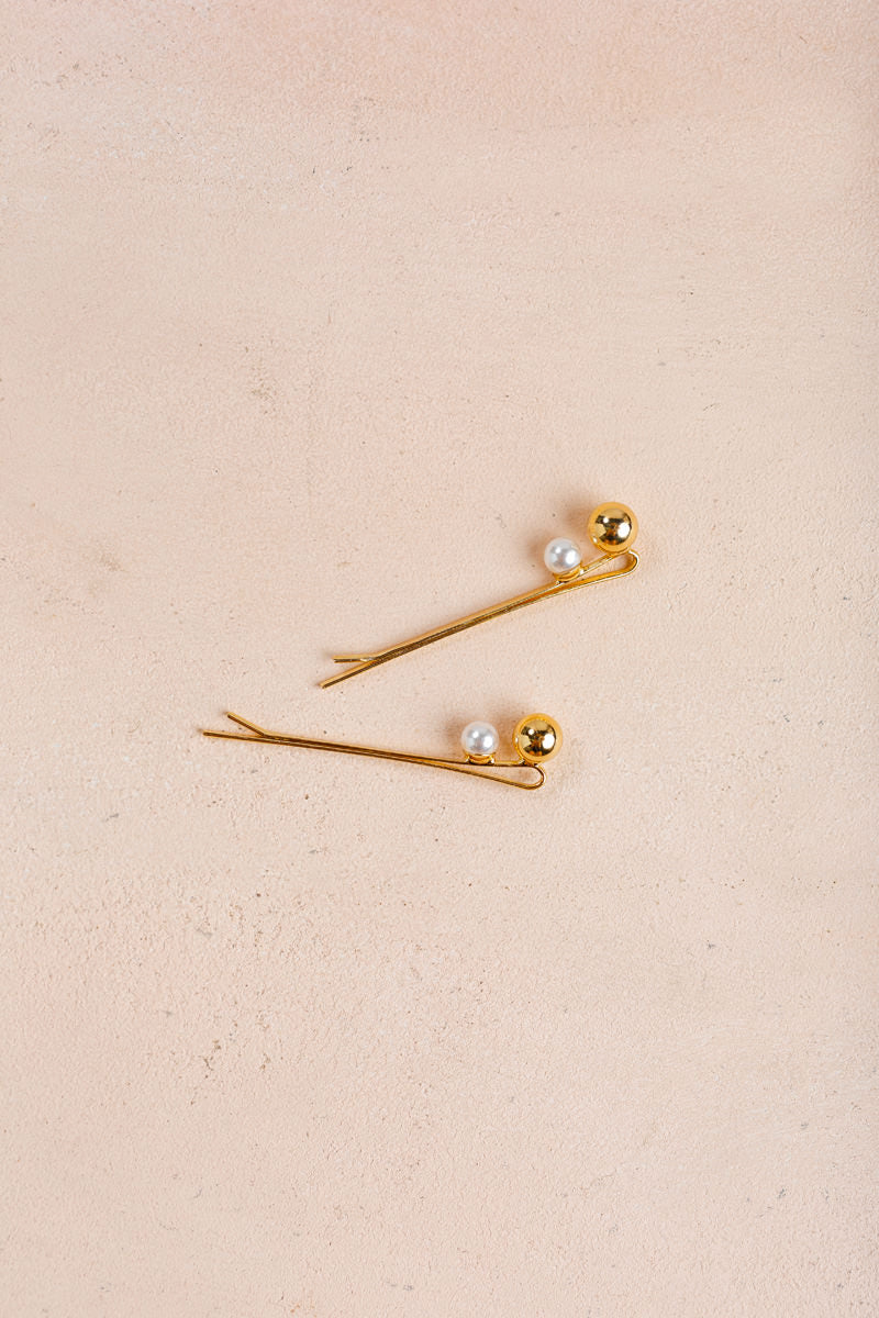 Autumn Pearl and Gold Round Hair Clip Set
