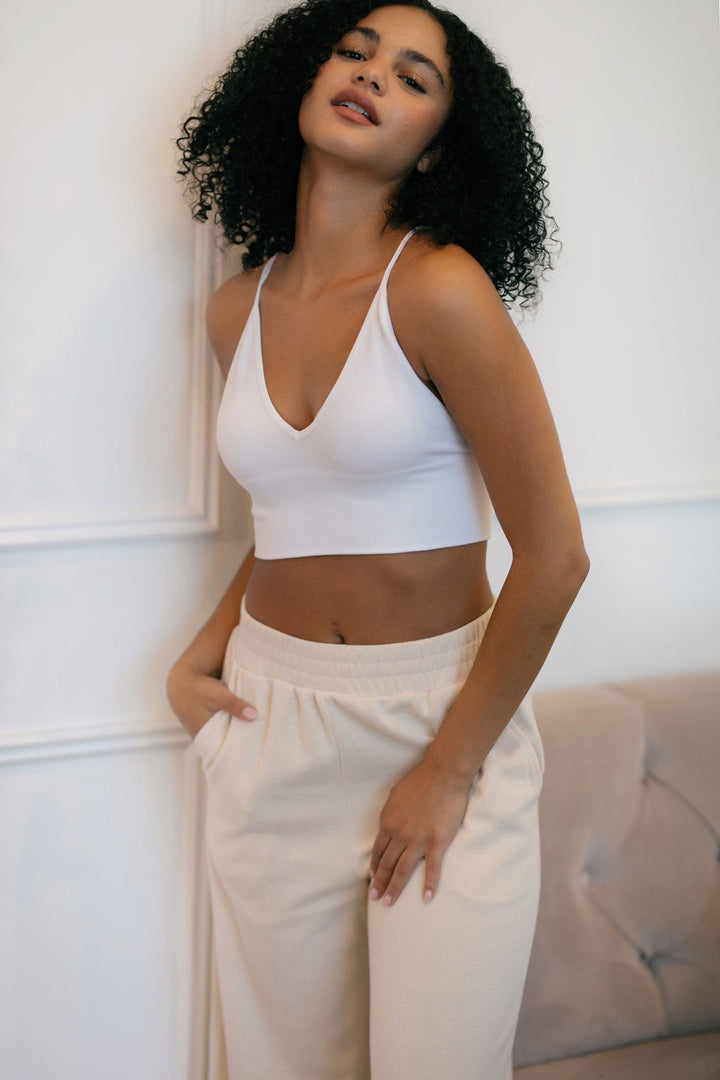 Jenna Ribbed Triangle Cami Bra Loungewear & Intimates By Together White Small/Medium 
