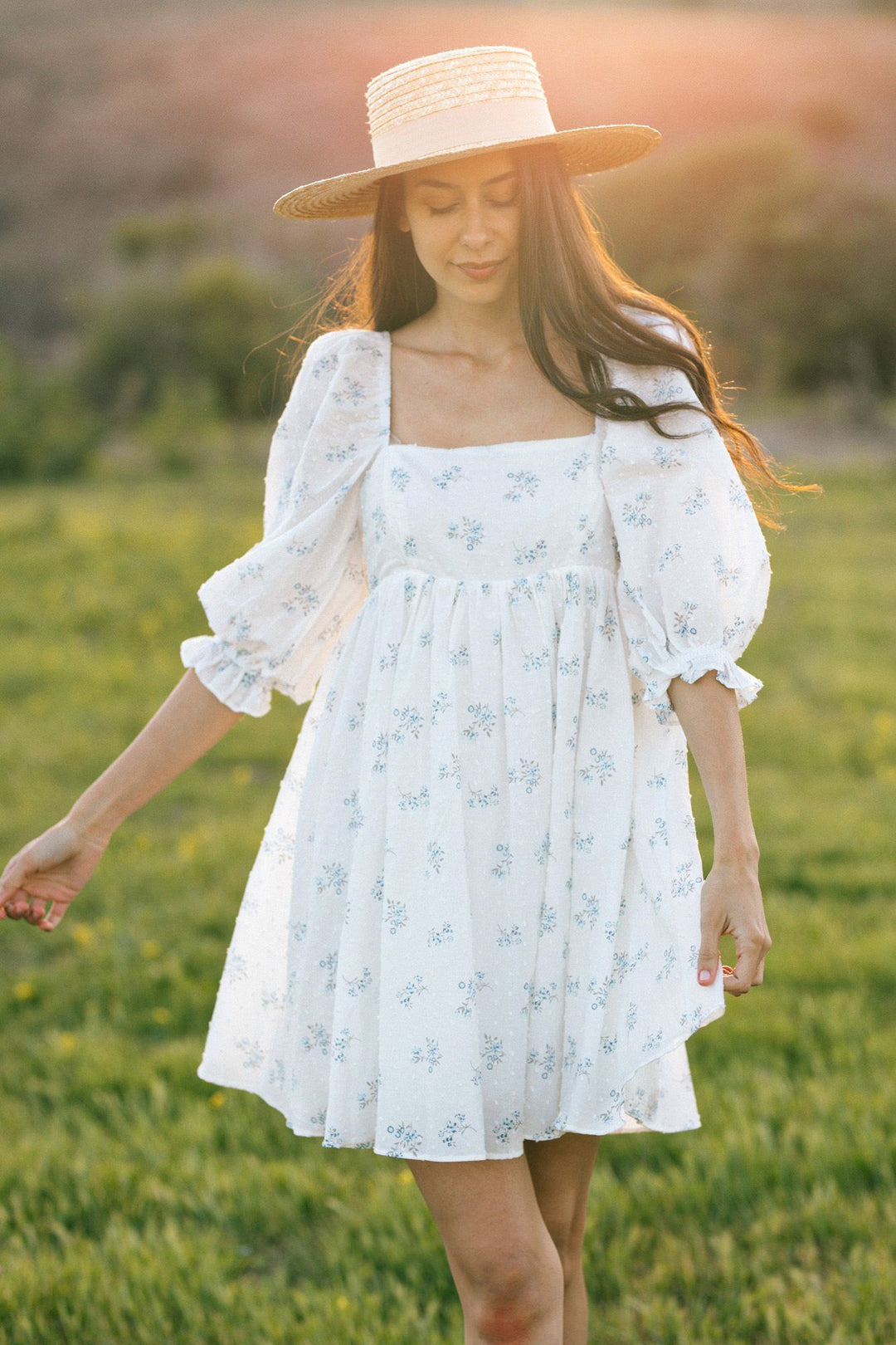 Mimi Floral Puff Sleeve Mini Dress Dresses Storia White-Blue Floral Small 
