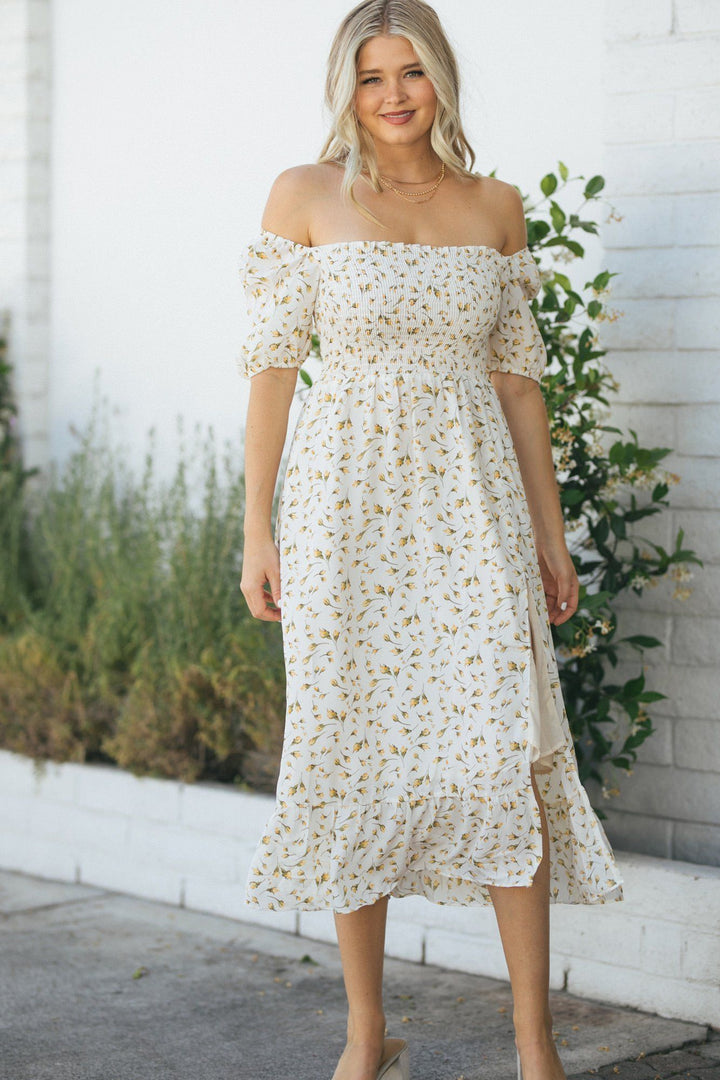 Clarissa Puff Sleeve Midi Dress Dresses Sundayup Ivory Small 