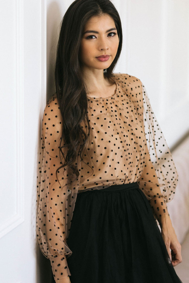 Colette Sheer Dotted Blouse Tops Lena Tan Black Small