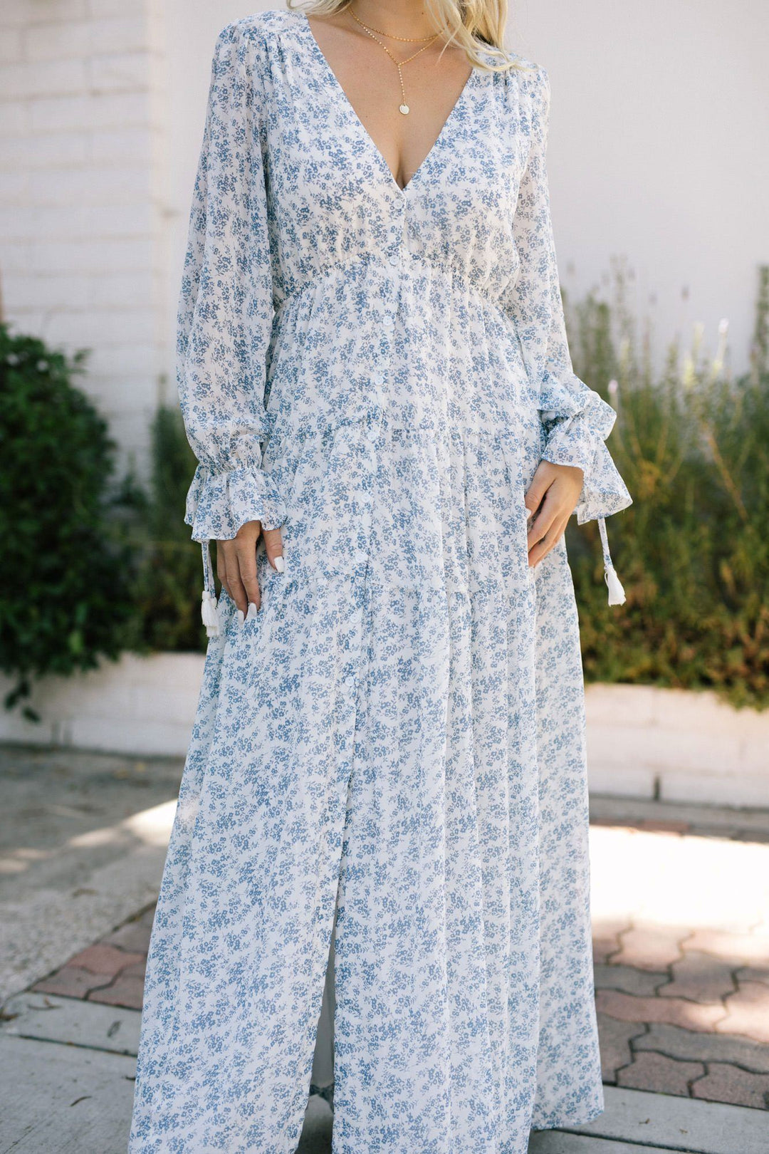 Blue Floral Maxi Dress with Long Sleeves – Style Cheat