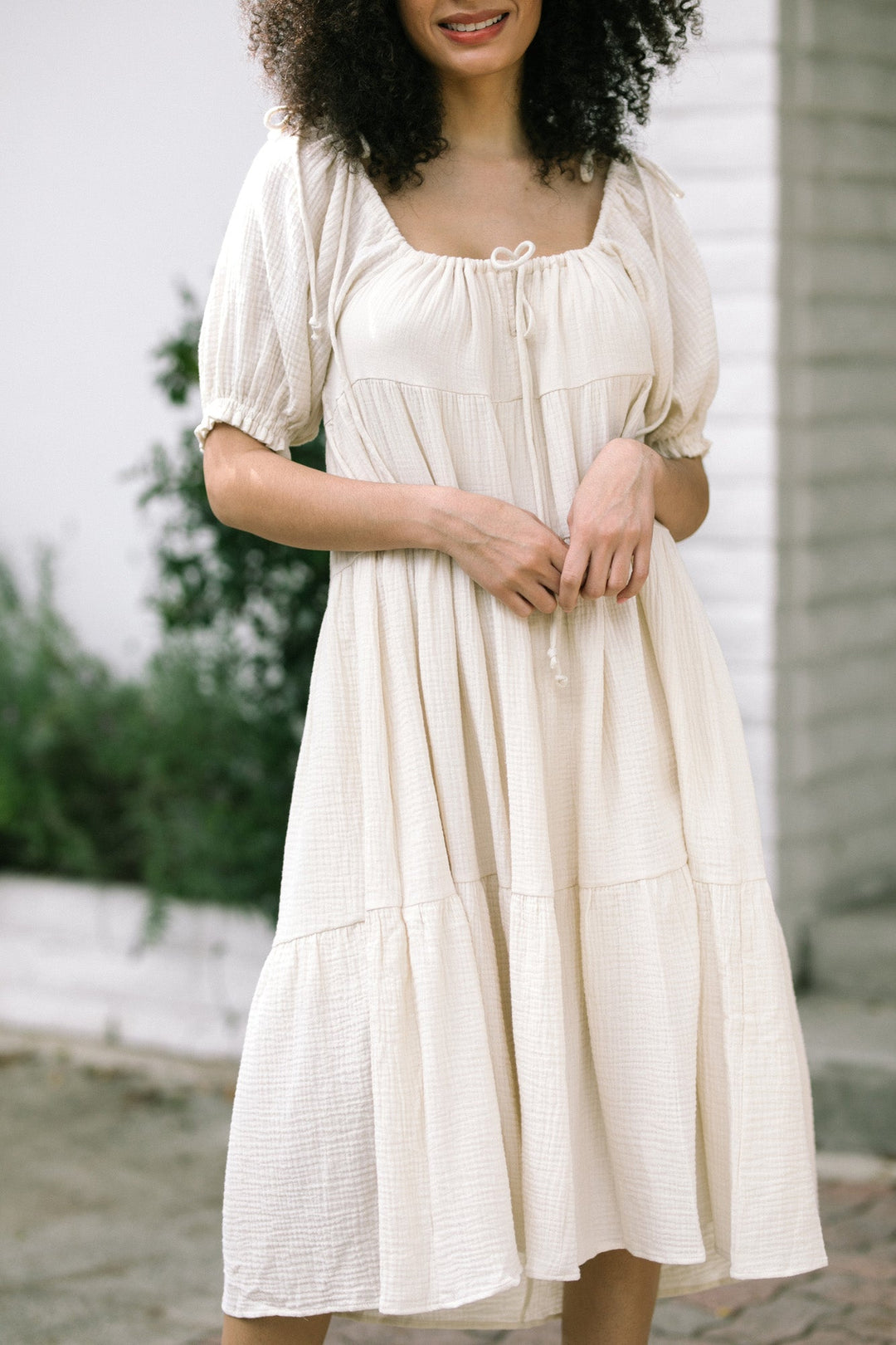 Frances White Linen Tiered Dress