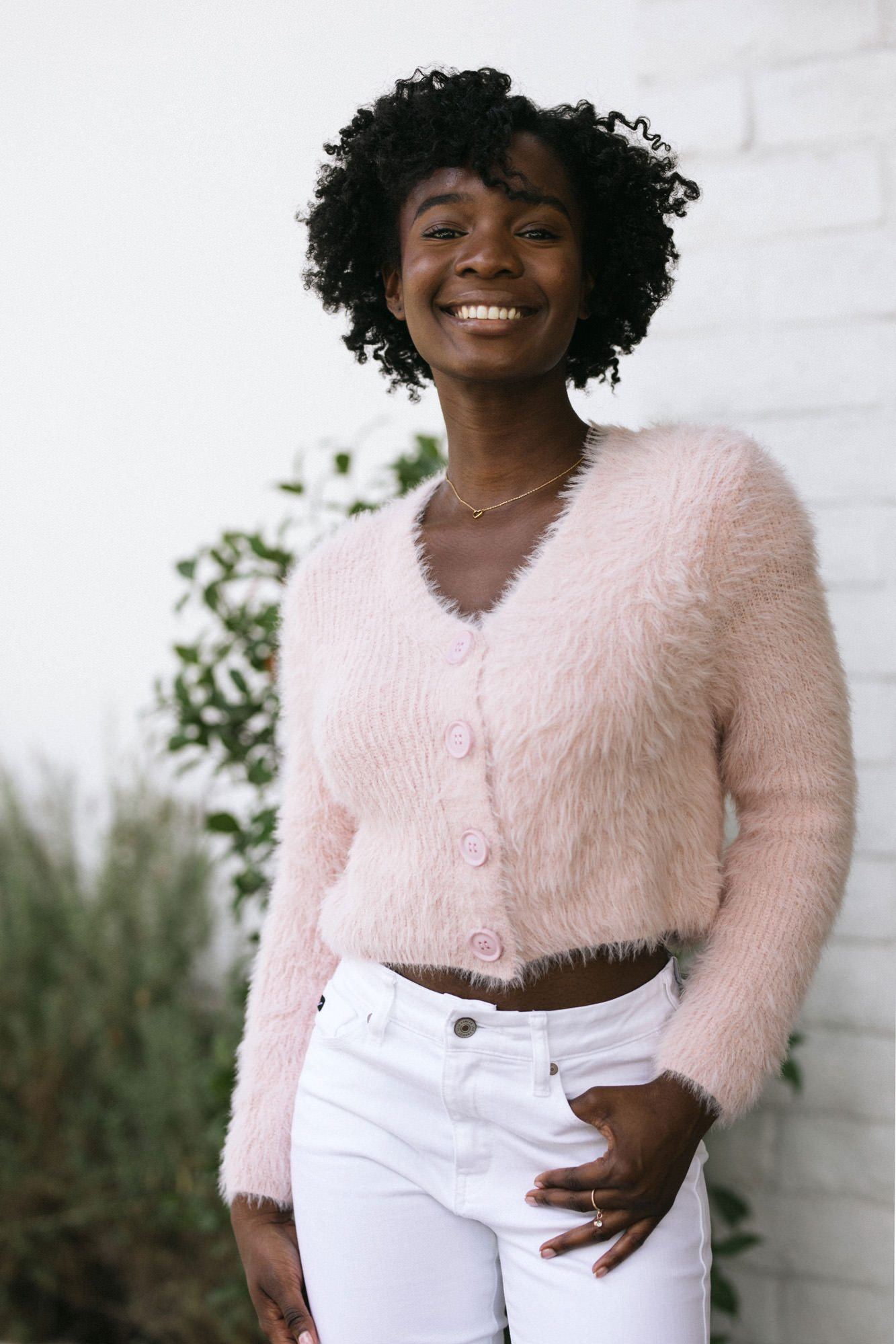 Pink fluffy cardigan sale