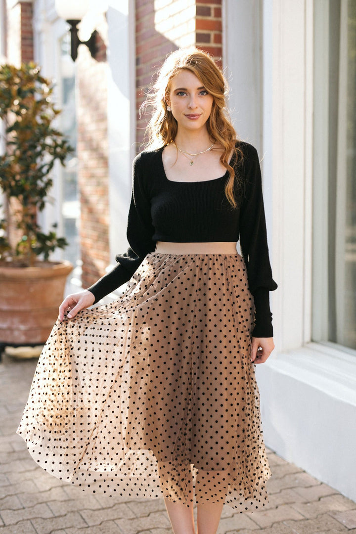 Esme Dotted Tulle Skirt Skirts Taba Coffee Small 