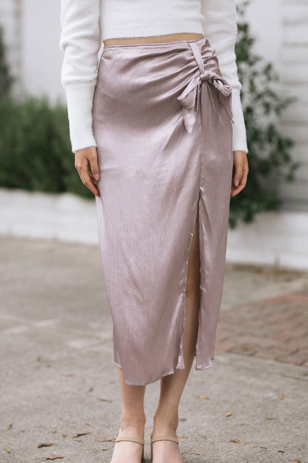 Shauna Crinkled Satin Skirt Skirts Lush Pale Taupe Small 