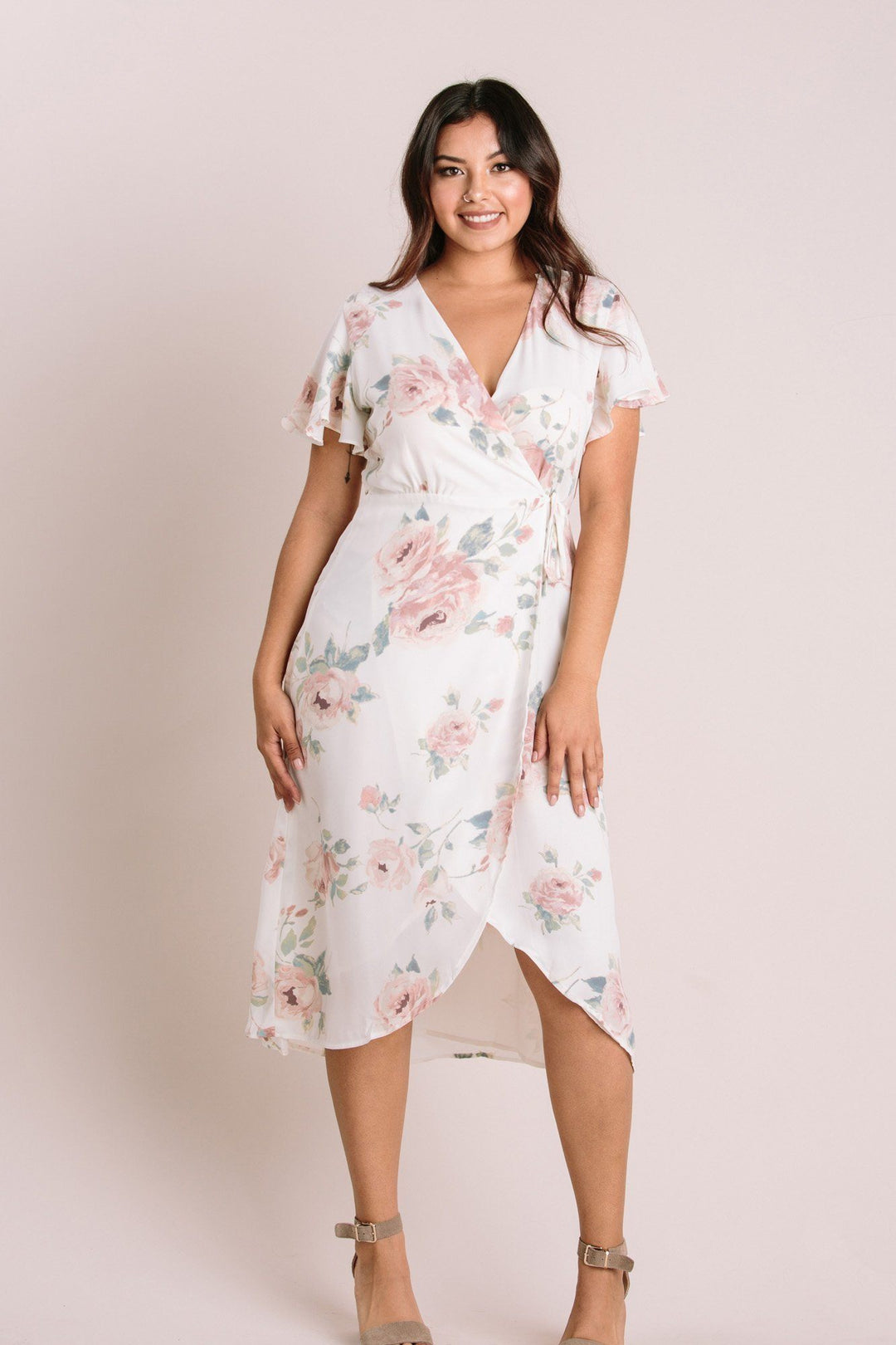 Petite Kenley Floral Wrap Midi Dress Dresses Everly Ivory LP