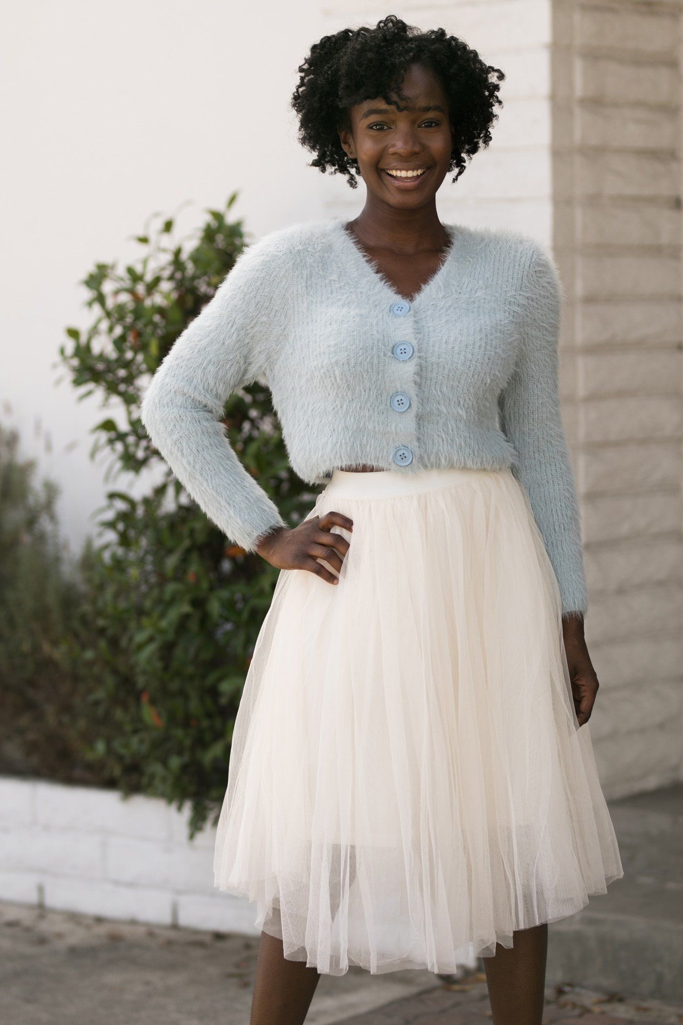 Fuzzy white shop cardigan sweater