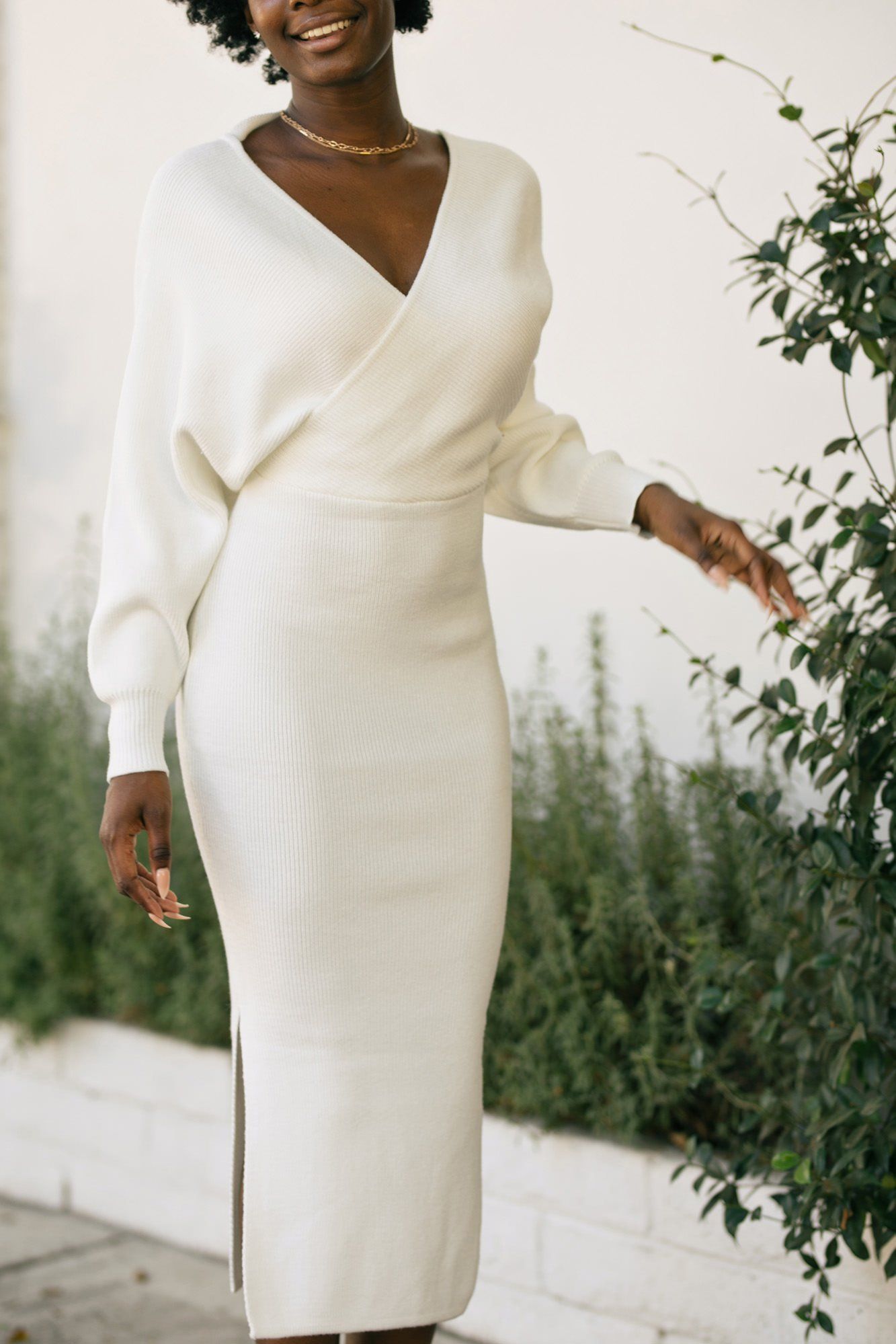 Off The Shoulder Sweater Dress in Off White | VENUS