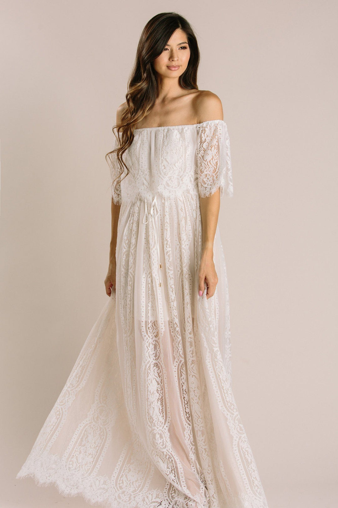 Alessia Lace Off the Shoulder Maxi Dress Dresses Aakaa Off White Small
